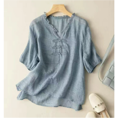 Damen Sommer Lässige Button Down Bluse | Vintage