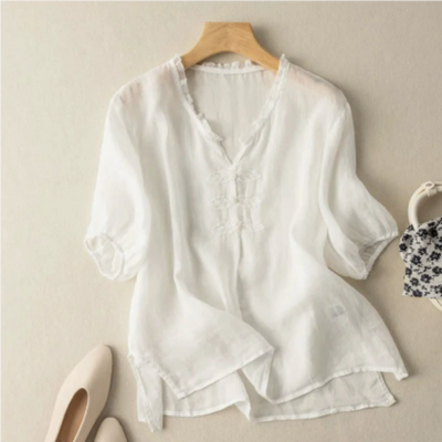 Damen Sommer Lässige Button Down Bluse | Vintage