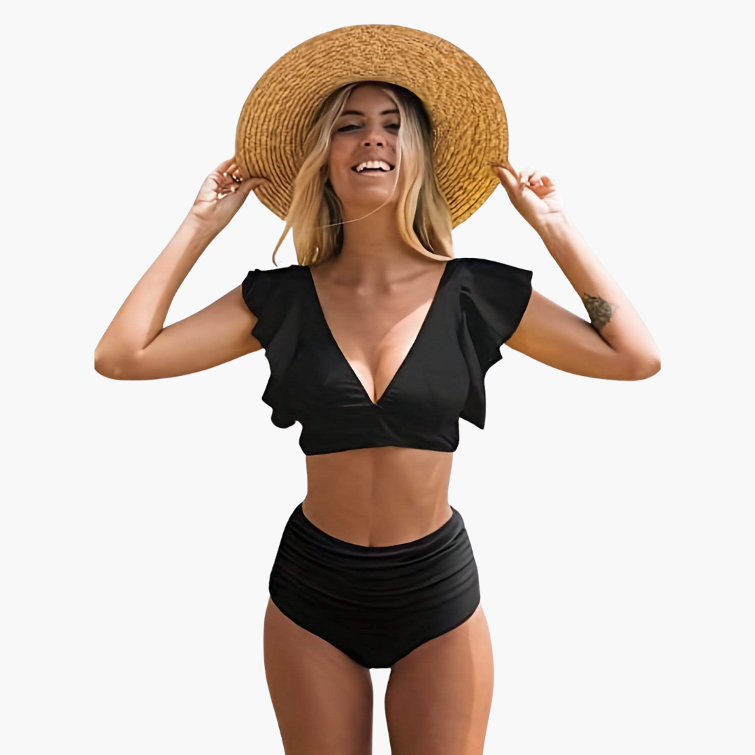 Bikini - Damen High Waist Zweiteiler mit Rüschenärmeln