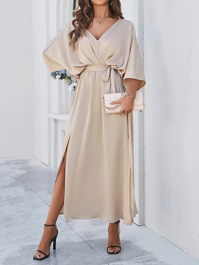 V-Ausschnitt frühling kleid für frauen