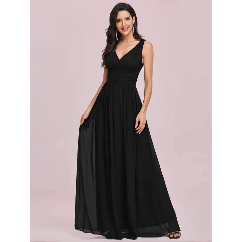 Damen Elegantes ärmelloses Kleid mit V-Ausschnitt | Maxi