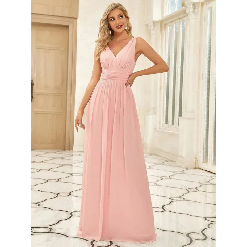 Damen Elegantes ärmelloses Kleid mit V-Ausschnitt | Maxi