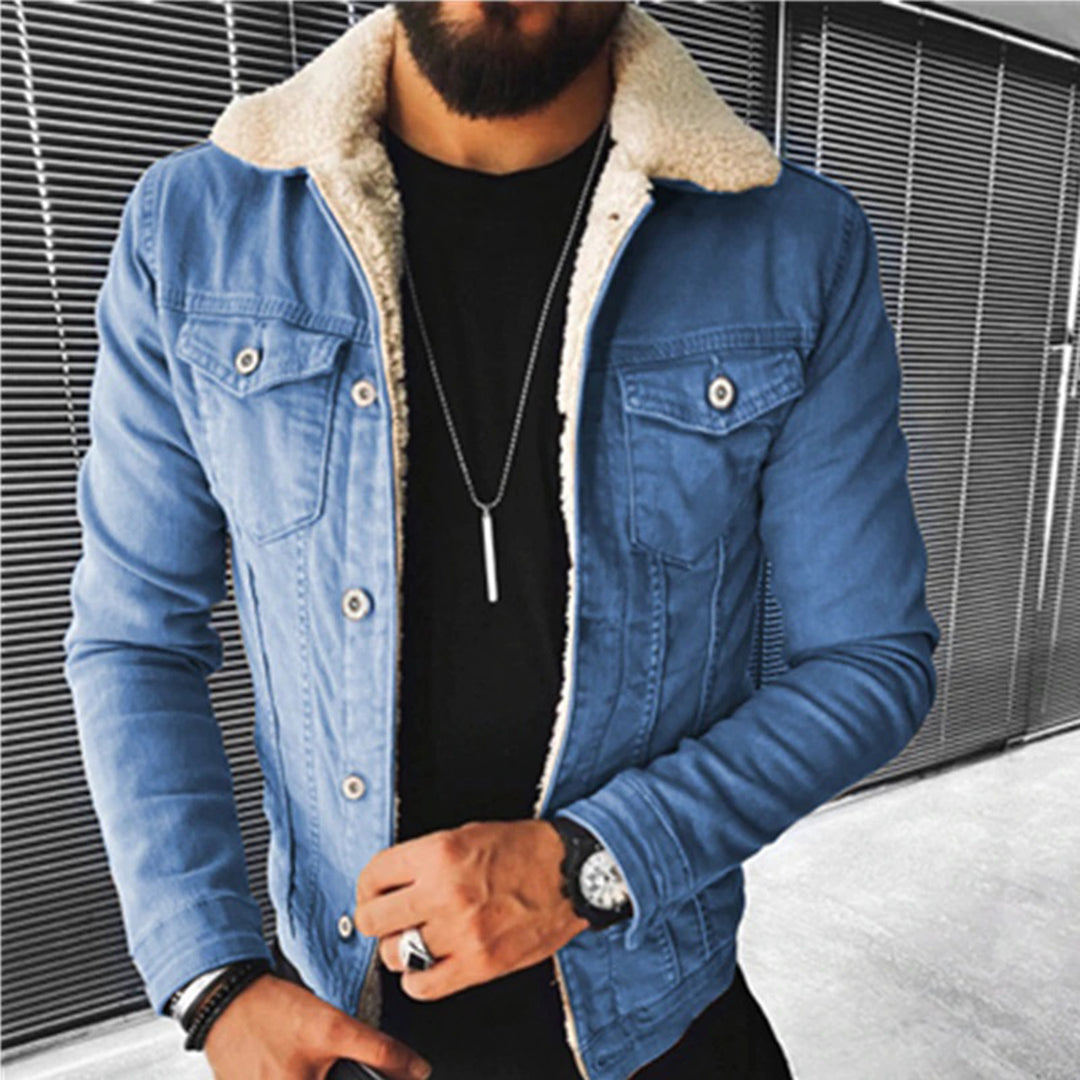 Winter-Jeansjacke aus Denim – schmal geschnittene Jeansjacke für Herren mit Fleecefutter