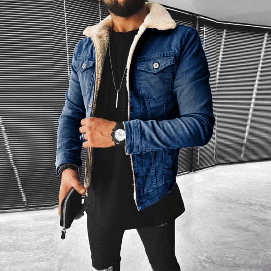 Winter-Jeansjacke aus Denim – schmal geschnittene Jeansjacke für Herren mit Fleecefutter