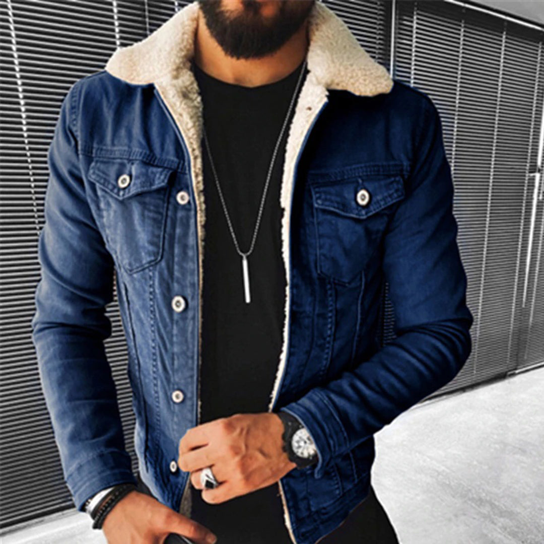 Winter-Jeansjacke aus Denim – schmal geschnittene Jeansjacke für Herren mit Fleecefutter