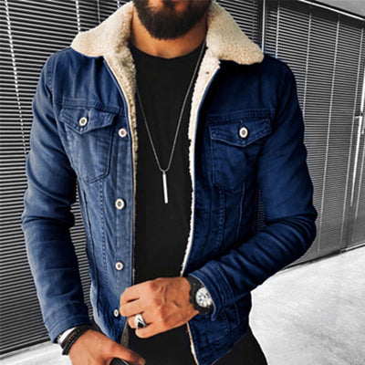 Winter-Jeansjacke aus Denim – schmal geschnittene Jeansjacke für Herren mit Fleecefutter
