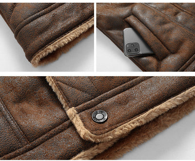 Winter-Lederjacke | Warm | Mit Knöpfen zu schließen | Mit Sherpa gefüttert | Winterjacke für Herren