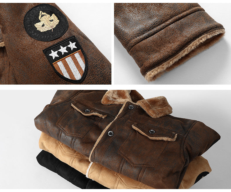 Winter-Lederjacke | Warm | Mit Knöpfen zu schließen | Mit Sherpa gefüttert | Winterjacke für Herren