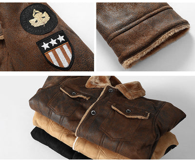 Winter-Lederjacke | Warm | Mit Knöpfen zu schließen | Mit Sherpa gefüttert | Winterjacke für Herren