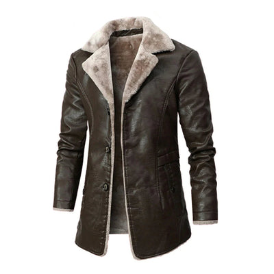 Wintermantel – mit Fell gefüttert – zum Knöpfen – lange Lederjacke – Wintermäntel und -jacken für Herren