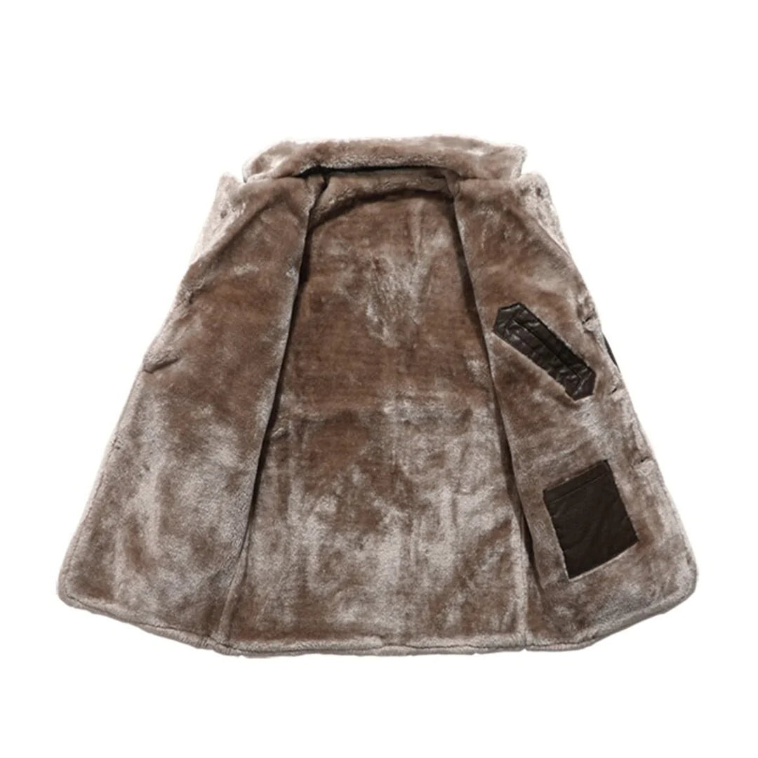 Wintermantel – mit Fell gefüttert – zum Knöpfen – lange Lederjacke – Wintermäntel und -jacken für Herren