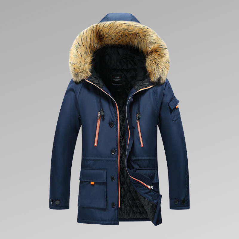 Winterparka – warme Herren-Steppjacke mit Fellkapuze und Steppfutter