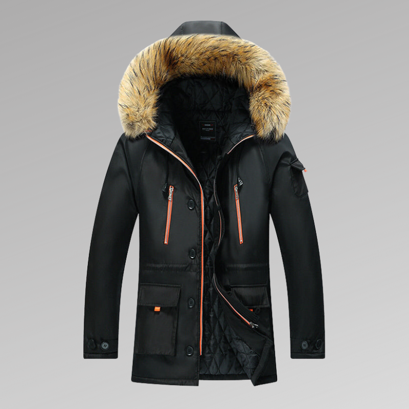 Winterparka – warme Herren-Steppjacke mit Fellkapuze und Steppfutter
