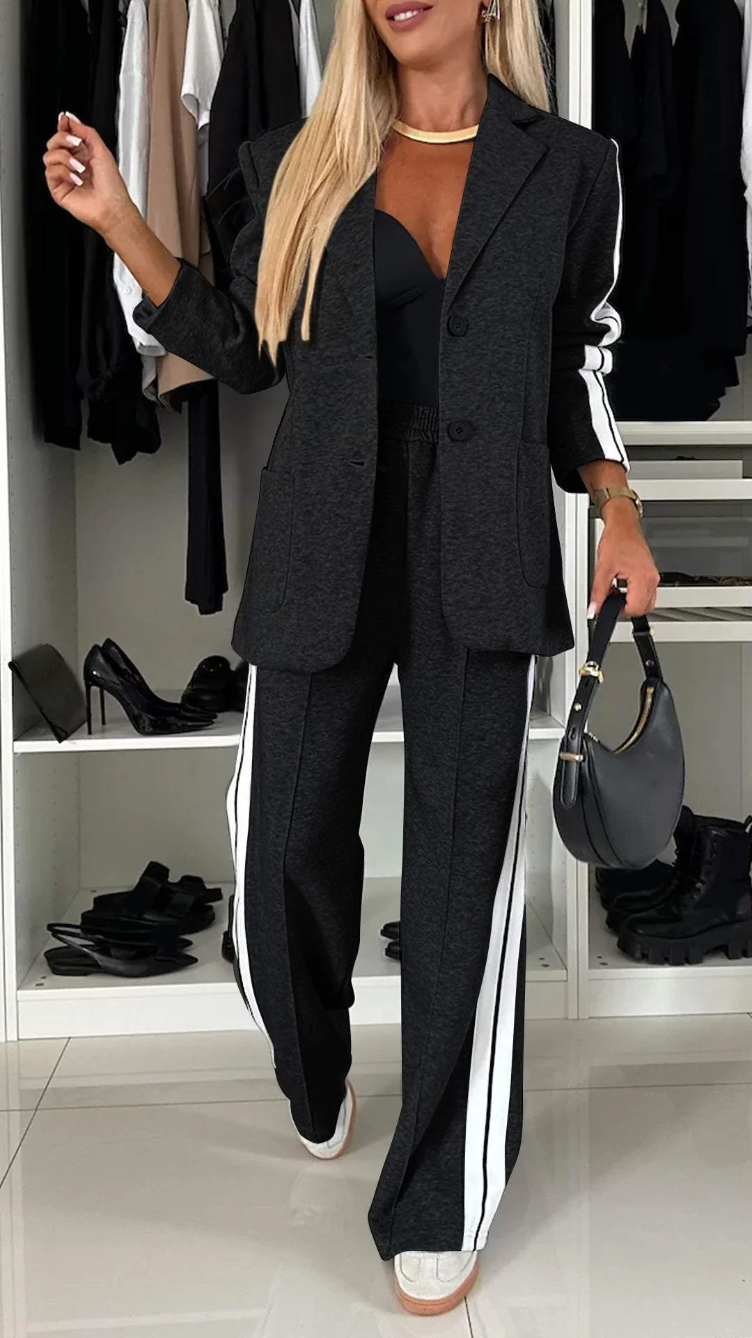 Trendiges Damen Trainingsanzug Set mit Blazer & Hose – Komfort & Stil