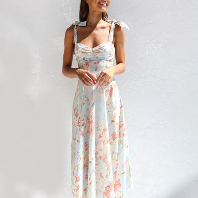 Geblümtes Sommer-Midikleid – Ärmellos, Bindebänder, Leichtes Material