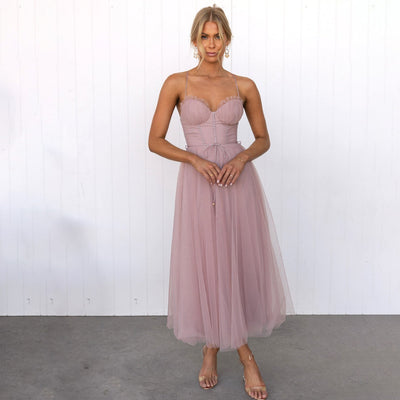 Festliches Midi Cocktailkleid | Fließendes Abendkleid mit V-Ausschnitt