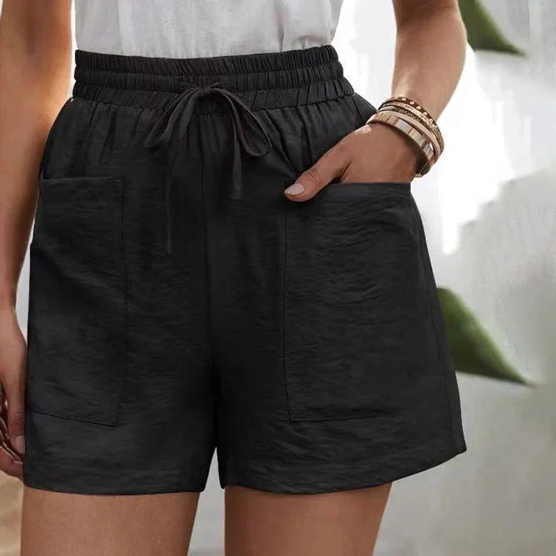 Damen Leinen-Shorts mit hoher Taille und Kordelzug – luftig für den Sommer