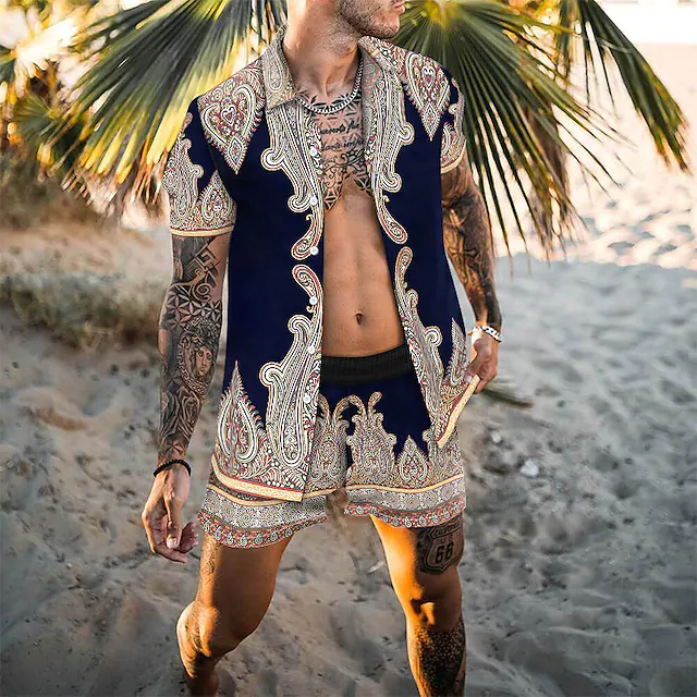 Zweiteiler – mit Knöpfen – Kurzarm – Hemd und Shorts – Sommerkleidung für Herren