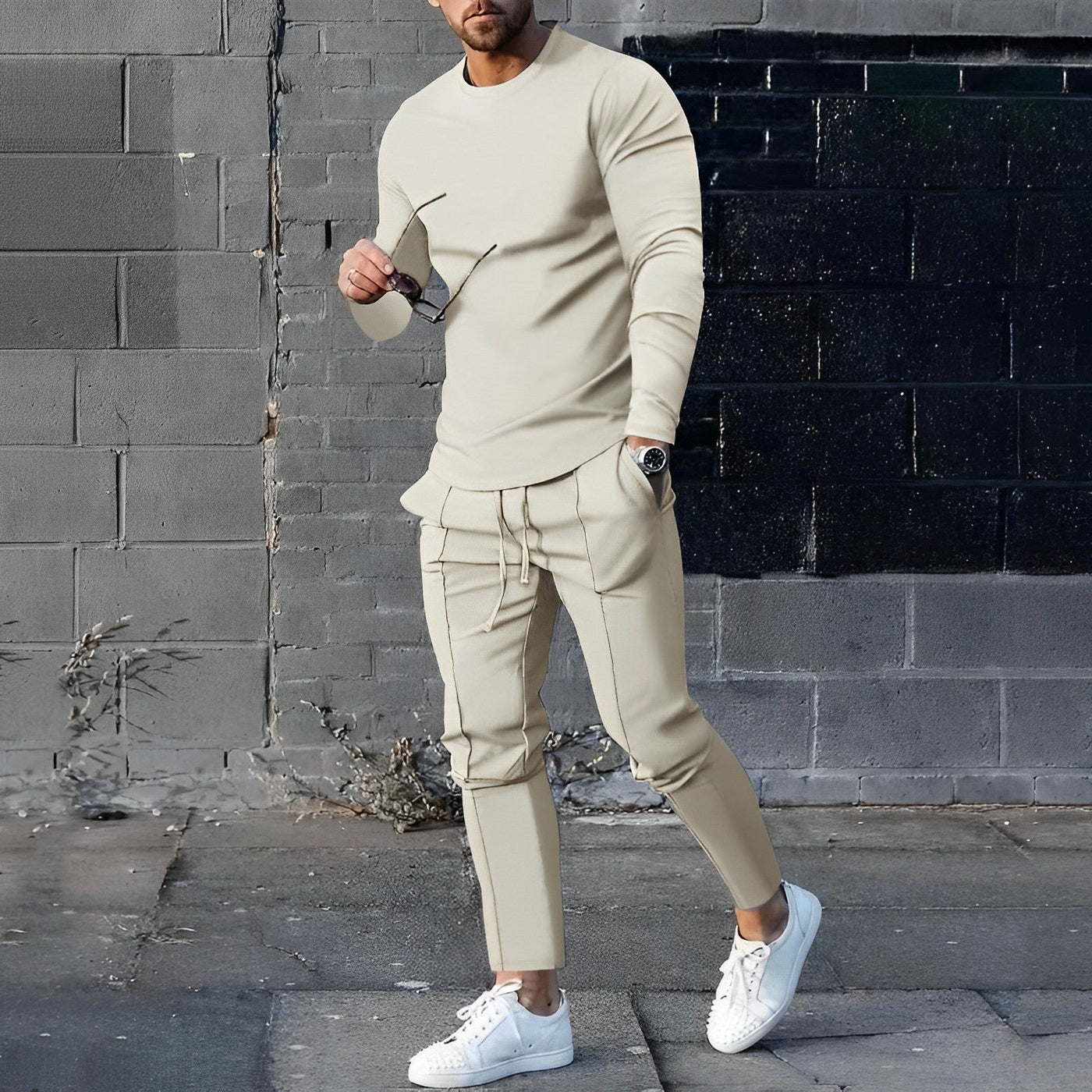 Zweiteiliges Set - Herren Casual Langarm Hose mit Kordelzug Passendes Set