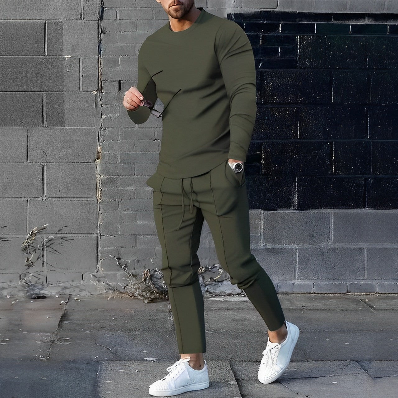 Zweiteiliges Set - Herren Casual Langarm Hose mit Kordelzug Passendes Set