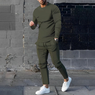 Zweiteiliges Set - Herren Casual Langarm Hose mit Kordelzug Passendes Set
