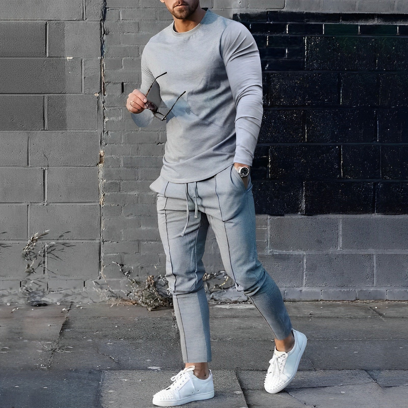 Zweiteiliges Set - Herren Casual Langarm Hose mit Kordelzug Passendes Set