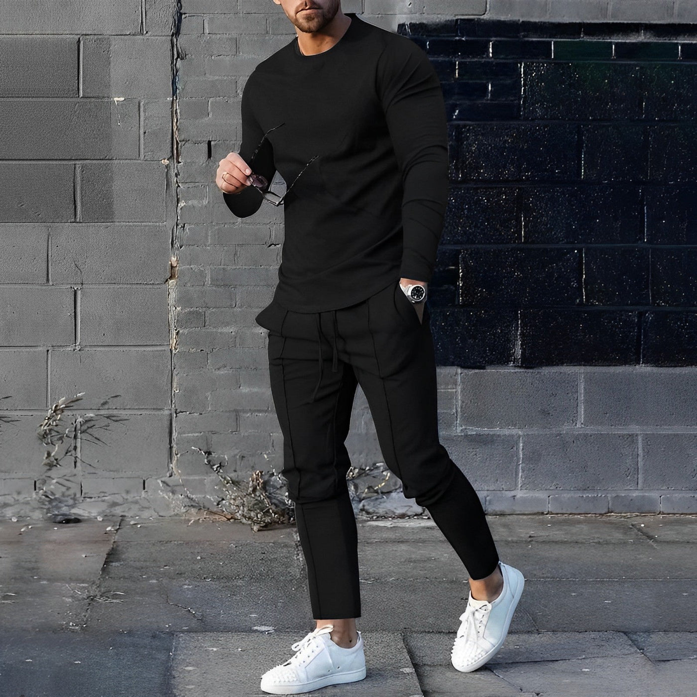 Zweiteiliges Set - Herren Casual Langarm Hose mit Kordelzug Passendes Set