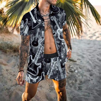 Zweiteiliges Set - Herren Kurzarm-Hawaiihemd Sommer Shorts Set