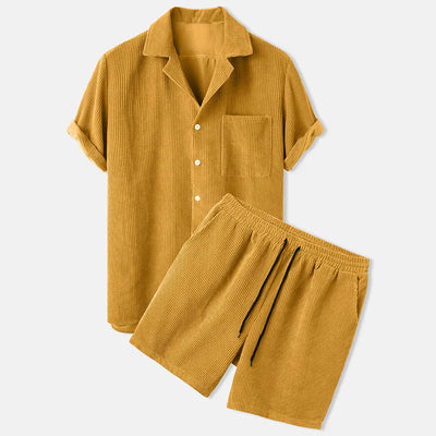 Zweiteiliges Set | Kurzarm | Cord | Set aus Shorts und Hemd | Herren-Kombi-Set