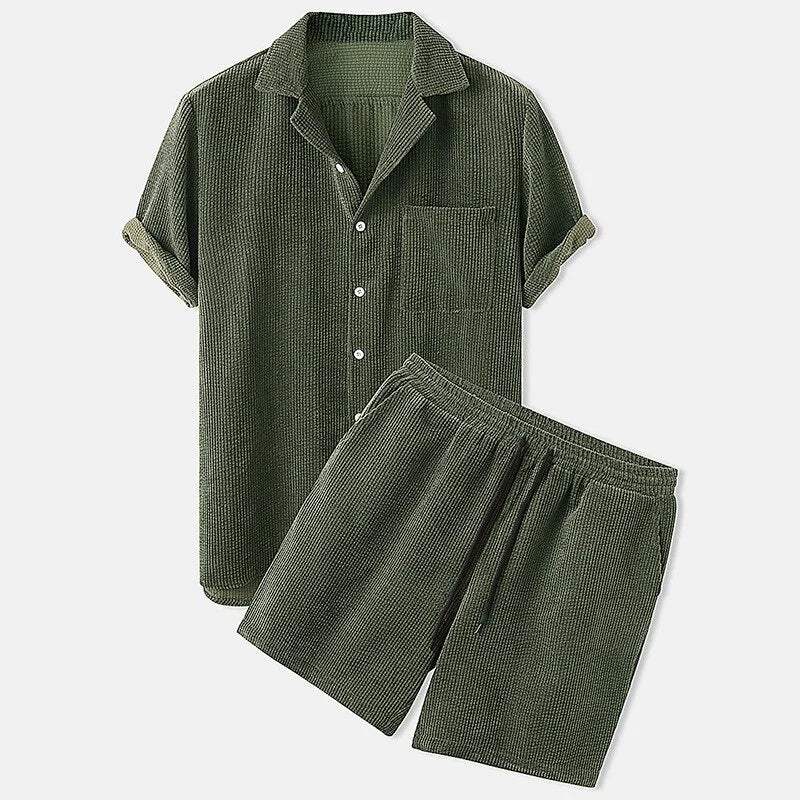 Zweiteiliges Set | Kurzarm | Cord | Set aus Shorts und Hemd | Herren-Kombi-Set