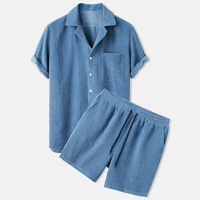 Zweiteiliges Set | Kurzarm | Cord | Set aus Shorts und Hemd | Herren-Kombi-Set