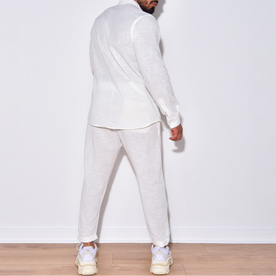 Zweiteiliges Set | Langarm | Button-Up | Leinenkleidung | Herren Co-Ord Set