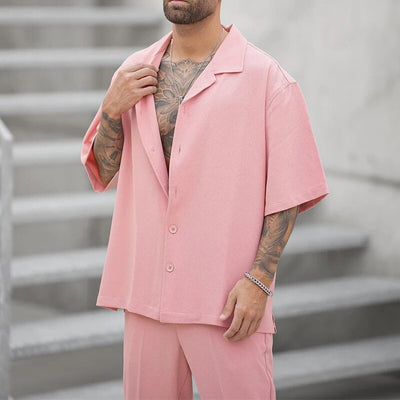 Zweiteiliges Set | Rosa | Kurze Ärmel | Hose und Hemd | Herren-Set
