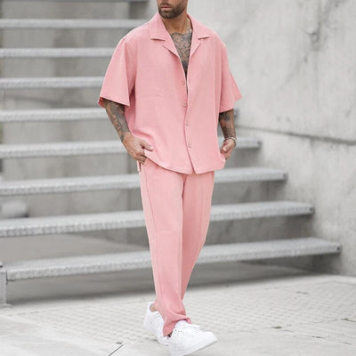 Zweiteiliges Set | Rosa | Kurze Ärmel | Hose und Hemd | Herren-Set