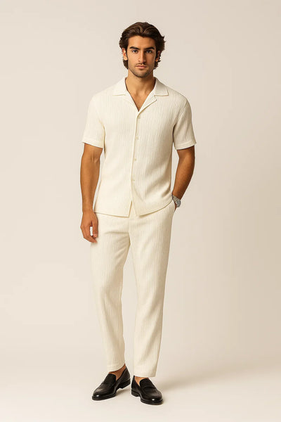 Zweiteiliges Set aus Rippstrick Polo und Hose