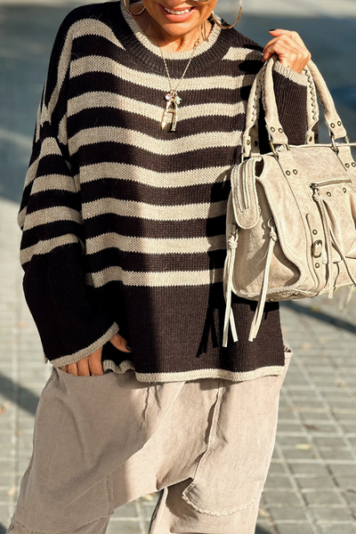 Isabelle® | Lässige Pullover mit Streifenmuster und kontrastierendem O-Ausschnitt