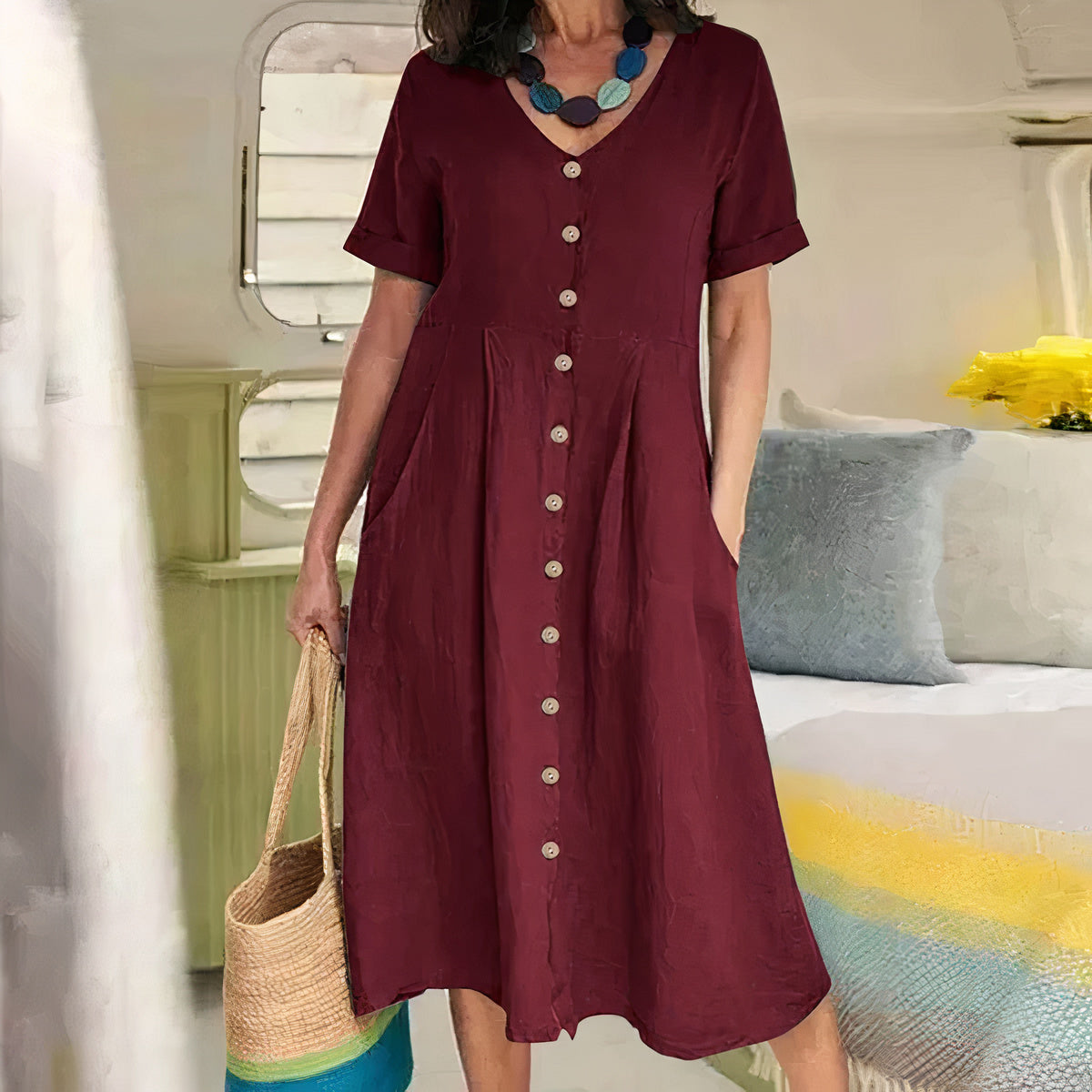 Kleid aus leinen und baumwolle für frauen