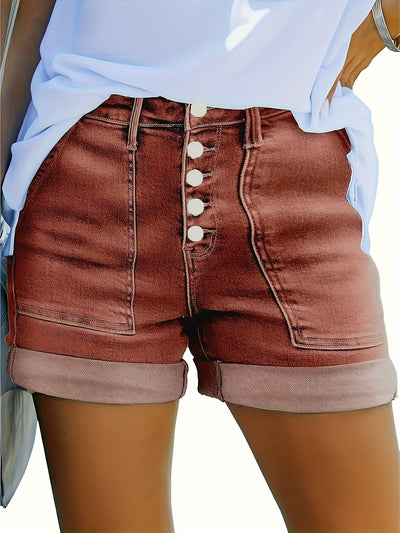 Thelma – Kurze Hose Aus Stretch Denim Mit Hoher Taille Und Knopf