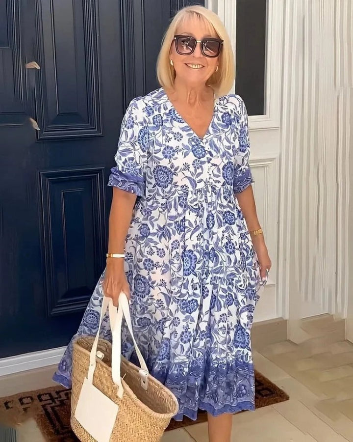 Palma | Elegantes V-Ausschnitt Blumenkleid