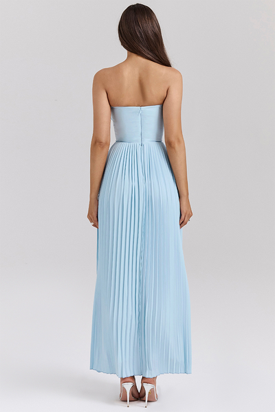 Lola® | Trägerloses, plissiertes Maxikleid mit Cinch-Taille - Blau [Vorbestellung]