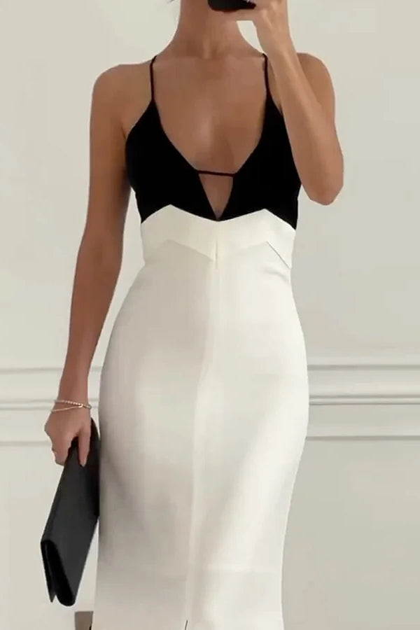 Juliana® | Elegantes, kontrastierendes Kleid mit geteilten Trägern