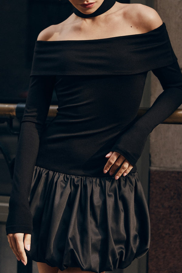 Laura® | Langärmliges, schulterfreies Minikleid mit Puffärmeln