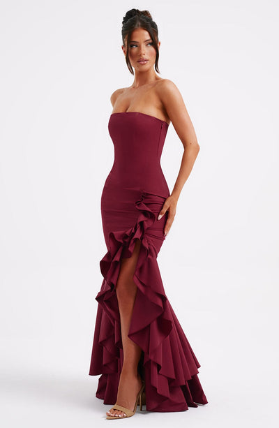 Elegantes ärmelloses Maxikleid mit Schnürdetail & Schlitz – Abendkleid