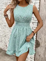 Isabella | Elegantes ärmelloses A-Linien-Kleid mit weißem Blumendruck für Damen