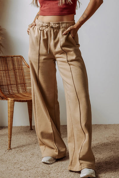 Jane® | Rauchgraue Hose mit freiliegender Naht und Kordelzug, hoher Taille und weitem Bein