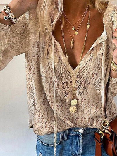 Bluse Im Boho Stil Mit Geschlitztem Ausschnitt Für Damen | Vintage