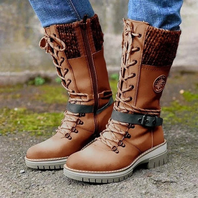 Damen-Winterstiefel mit seitlichem Reißverschluss | Gestrickter Bund