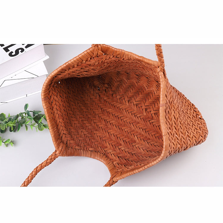 Lena | Braun Geflochtene Leder-Shopper – Rustikal & Stilvoll