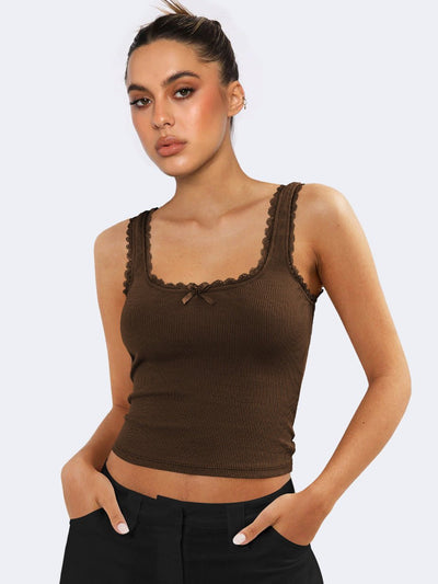 Lea | Romantisches Ripp-Tanktop mit Spitzenbesatz