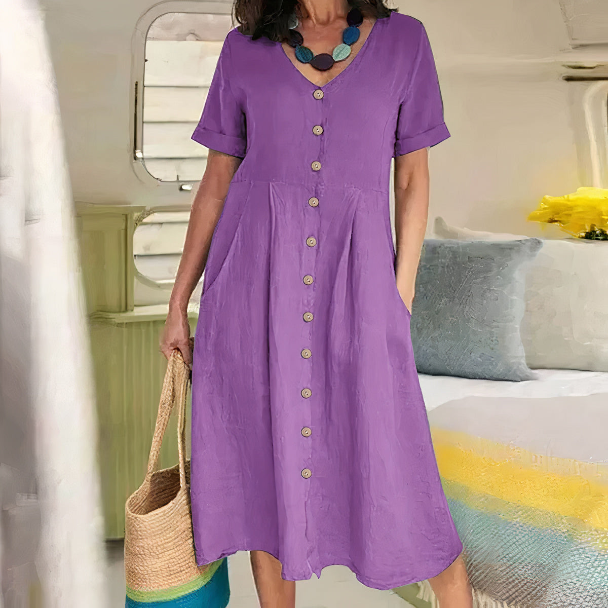 Kleid aus leinen und baumwolle für frauen